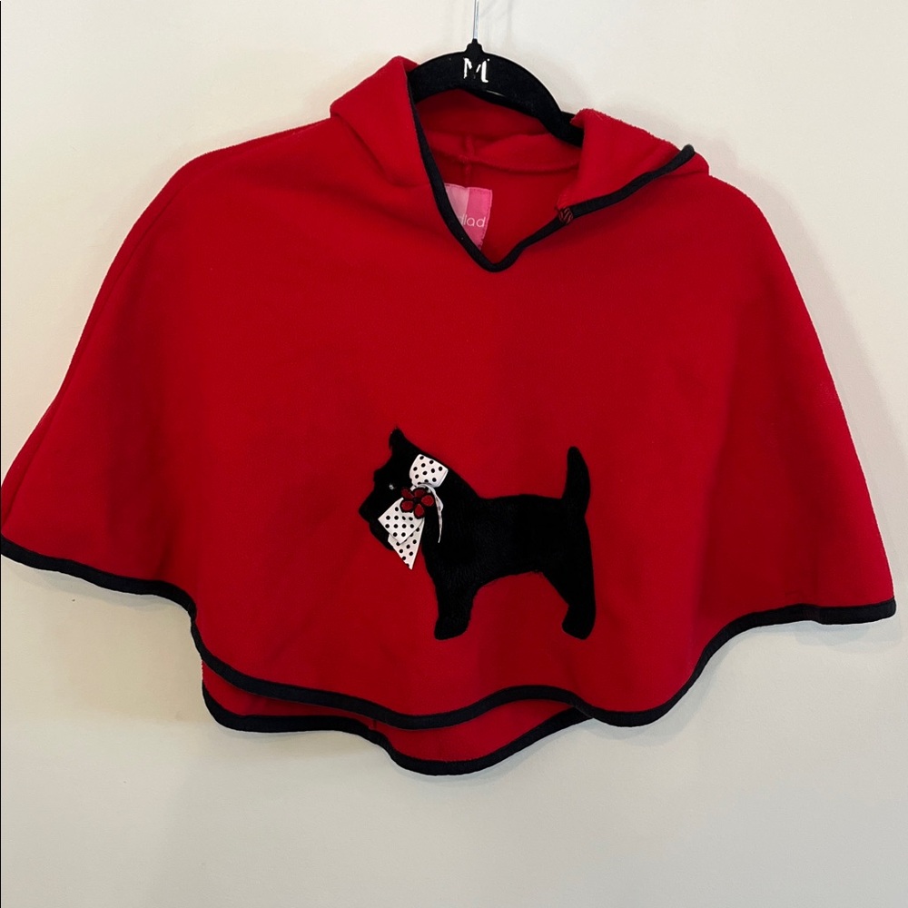 Good Lad Red Hooded Poncho with Black Dog Accent
